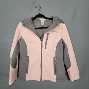 Free Country Hooded Fleece Jacket Pink Gray Zip Performance Outdoor
